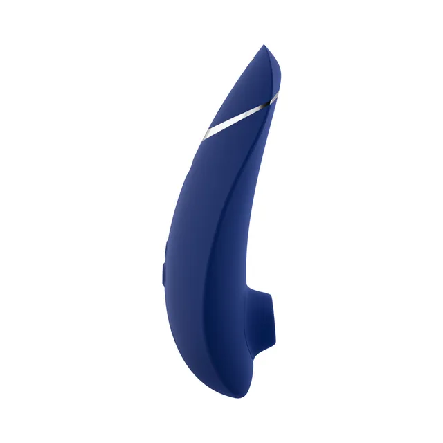 Front view of blueberry blue Womanizer Premium 2 with circular air opening