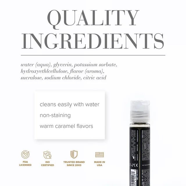 System JO Gelato Salted Caramel 1 oz ingredient panel beside bottle rear
