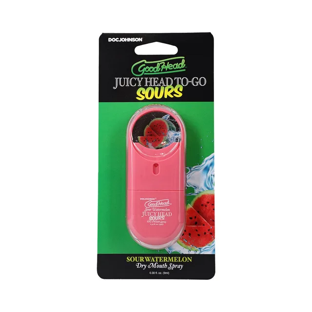 GoodHead Juicy Head Sour Watermelon 0.3 oz spray pink pocket atomizer on green watermelon card
