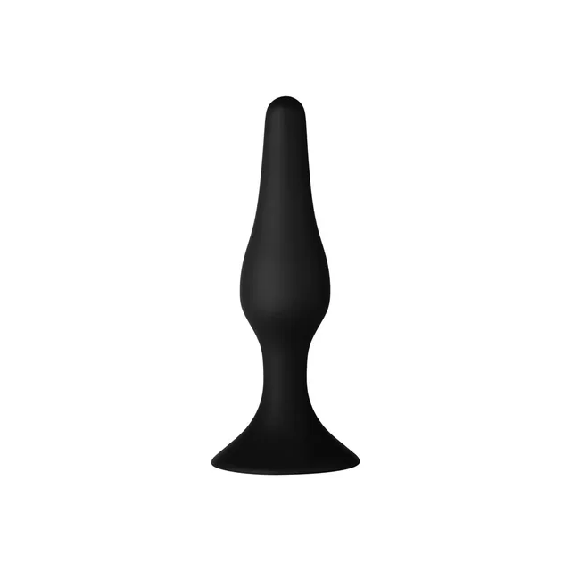 Front view of slim black F-11 Lungo anal plug