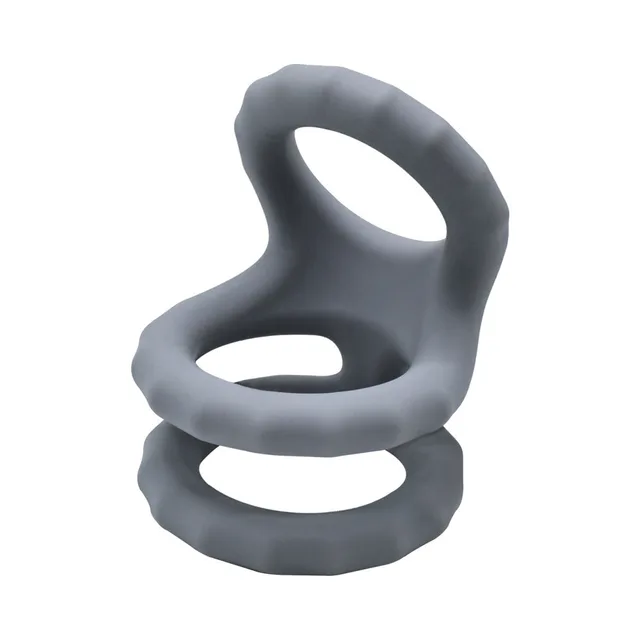 Front angled view of three connected gray silicone loops
