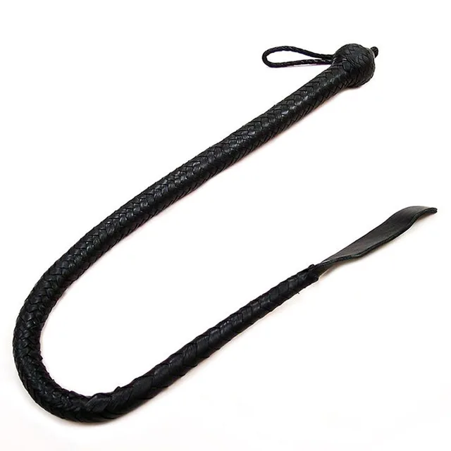 Rouge Black Leather Devil Tail Whip full-length braided whip with tapered tail and wrist loop