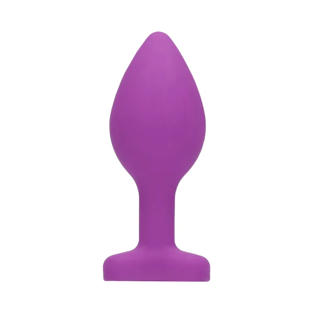 Front view of purple heart-shaped silicone butt plug