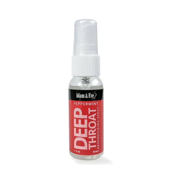 Adam and Eve Deep Throat Peppermint Spray in clear pump bottle