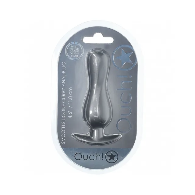 Shots Ouch gunmetal Curvy silicone plug plug sealed in gray oval blister pack