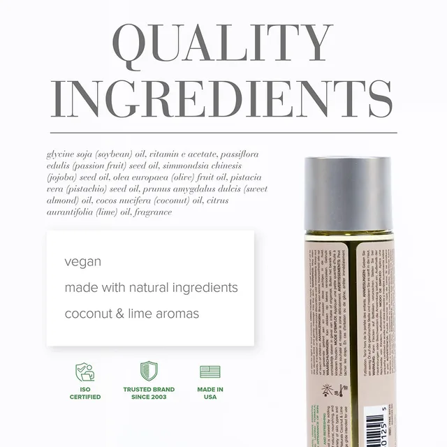 Coconut and Lime massage oil ingredient panel graphic