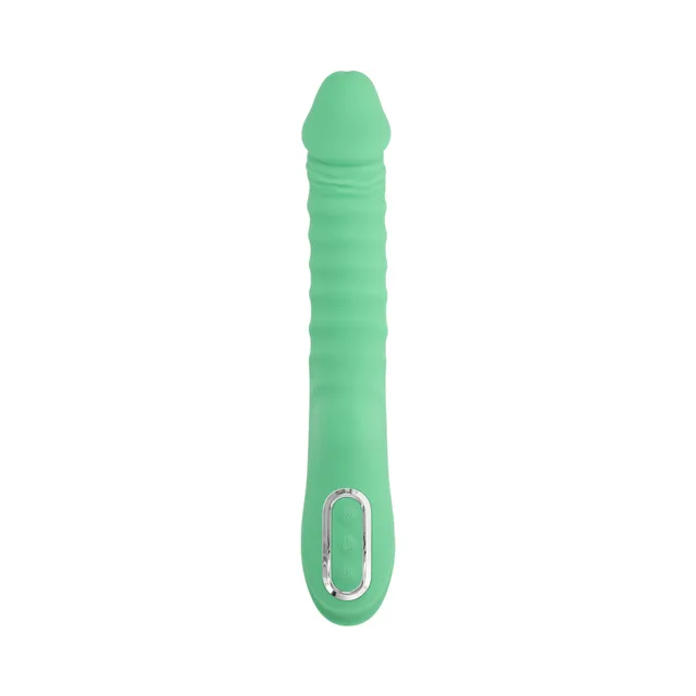 Front view of mint-green Full Throttle with ribbed shaft and silver controls