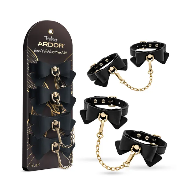 Temptasia Ardor black wrist and ankle restraints with black retail display card