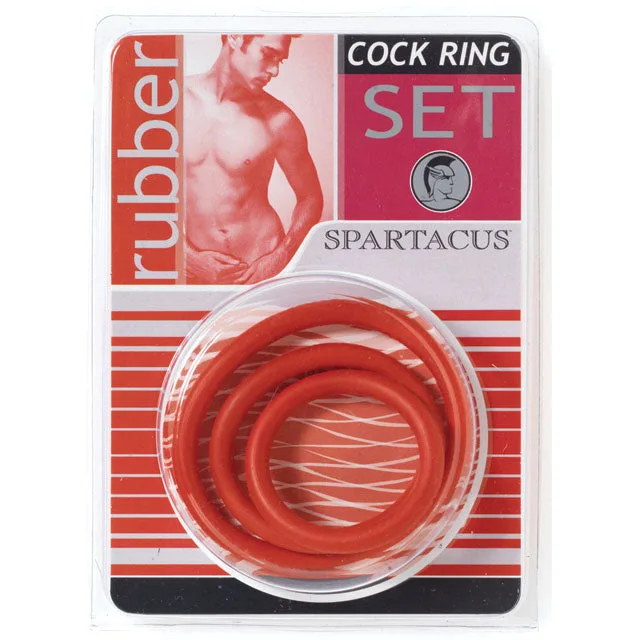 Spartacus three-pack of red rubber cock rings in graduated sizes