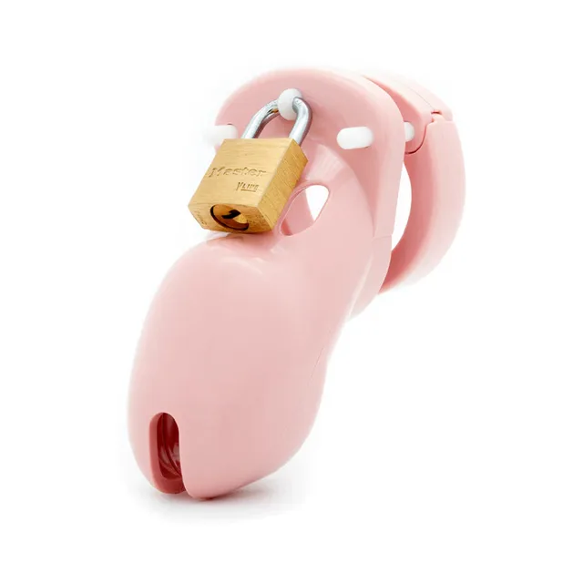 CB-X CB-3000 Light Pink Chastity Cage curved ventilated cage with brass padlock