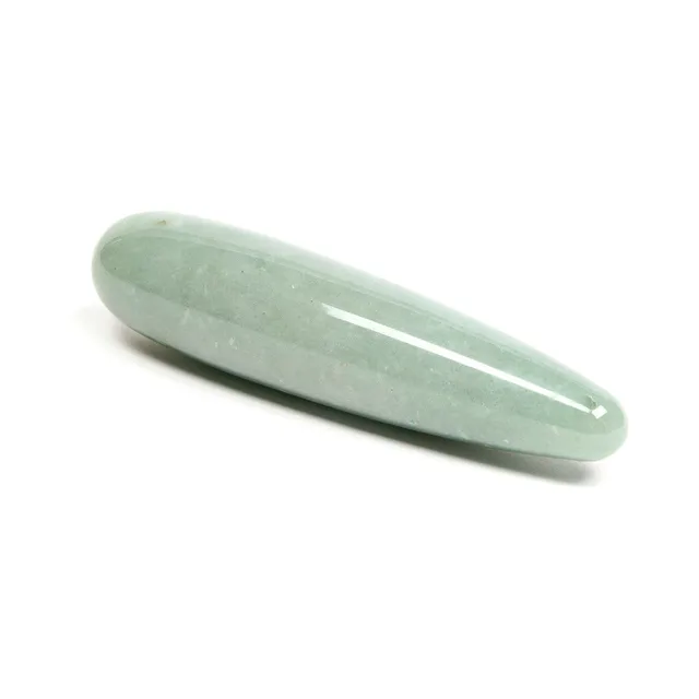 Long angled view of polished green aventurine wand