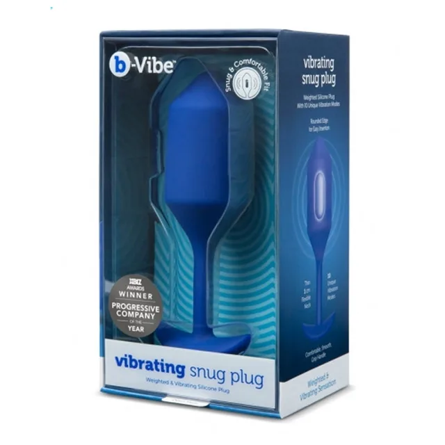 Navy b-Vibe Snug Plug 4 XL model in blue display box