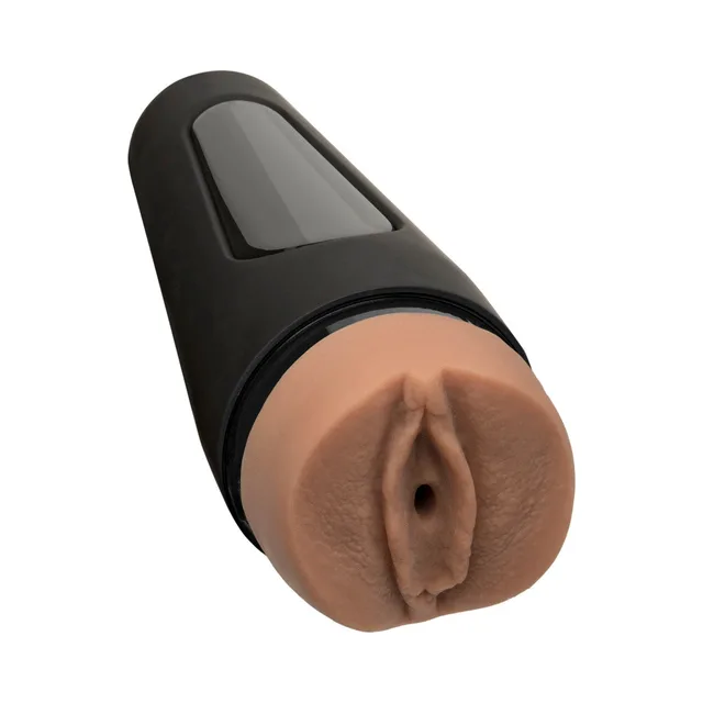 Brittanya Main Squeeze caramel stroker three-quarter front angle in black tapered case