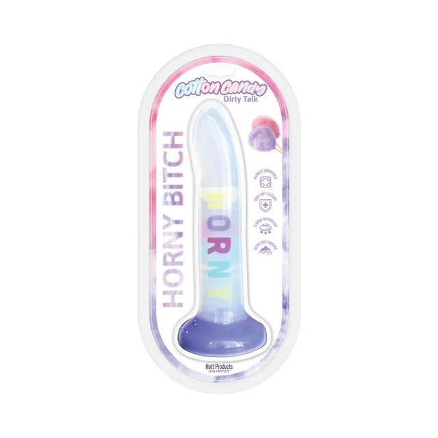 Purple Cotton Candy Horny Bitch dildo in clear oval case