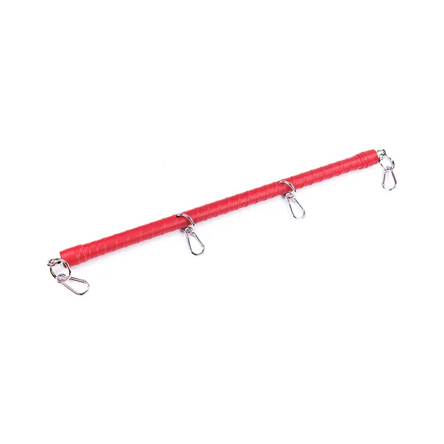 red wrapped Ple'sur spreader bar with four silver-tone swivel snap hooks