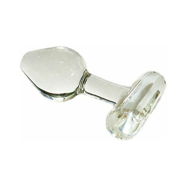 clear glass plug with rounded bulb and wide beveled T-handle base