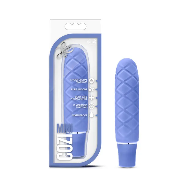 Luxe Cozi Mini light purple vibrator beside package
