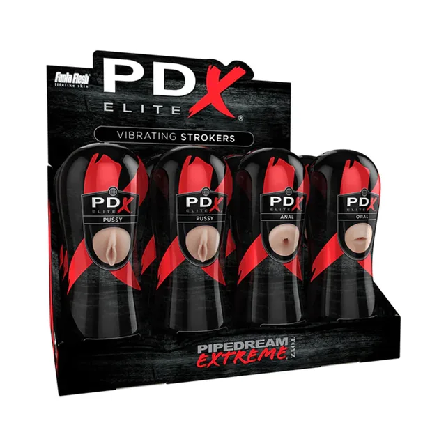 PDX Elite 12-Pack Vibrating Stroker retail display