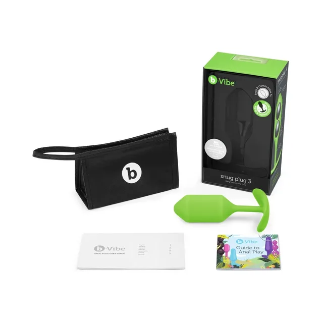 Lime b-Vibe Snug Plug 3 with box, pouch and guide