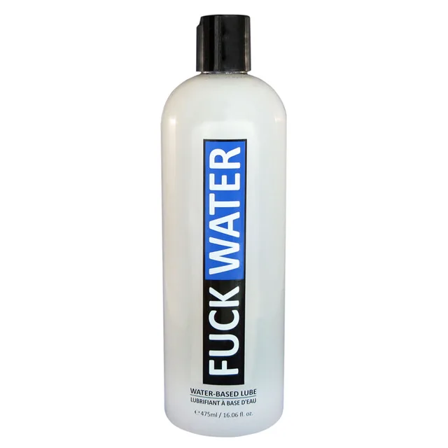 Fuck Water Original H2O 16 oz large translucent bottle with black cap and blue label