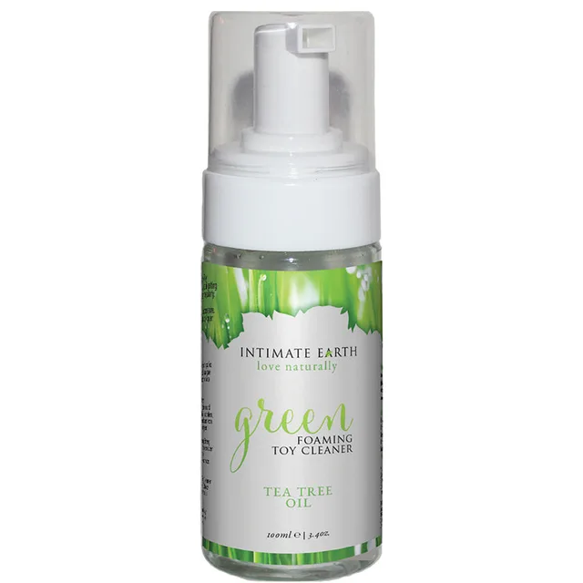 Intimate Earth Green Foaming Toy Cleaner clear pump bottle with green tea tree label