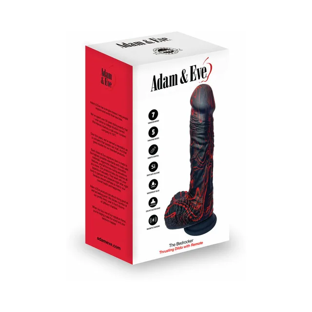 Adam & Eve Bedrocker black-and-red dildo pictured on white retail box
