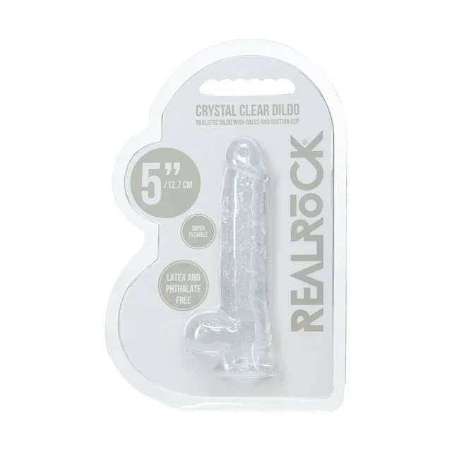 RealRock 5-inch crystal-clear dildo with balls in retail pack