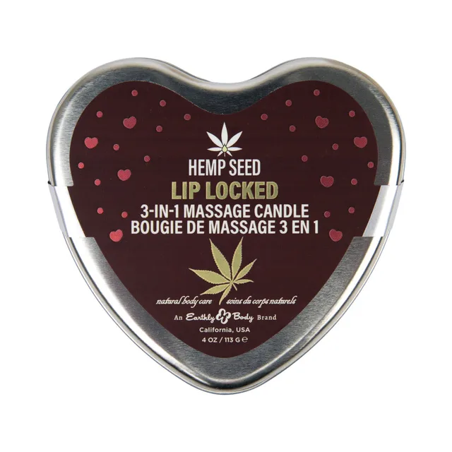 Top view of Earthly Body Lip Locked candle in silver heart tin