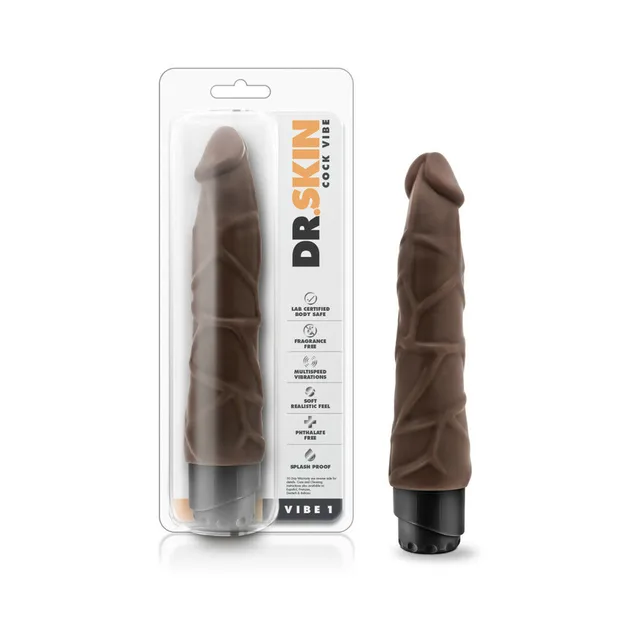 Blush Dr. Skin Cock Vibe 1 dark-brown vibrator in clear Dr. Skin retail package