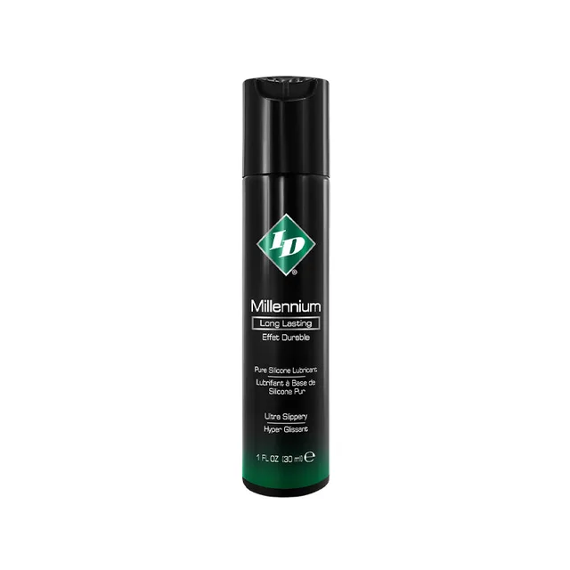 ID Millennium one-ounce silicone lubricant in black pocket bottle