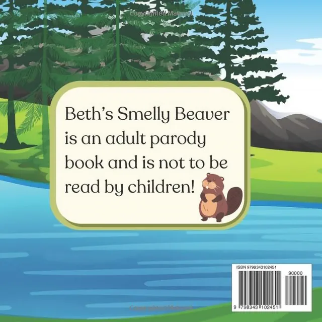 Back cover of Beth's Smelly Beaver showing continues the lake and forest landscape