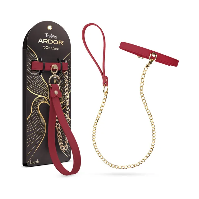 Temptasia Ardor red collar and leash with black retail display card