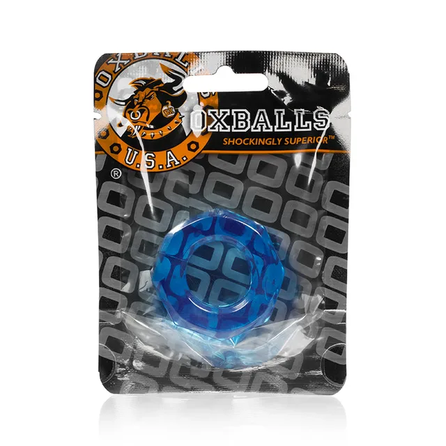 OxBalls Humpballs Ice Blue Faceted Ring in hanging package