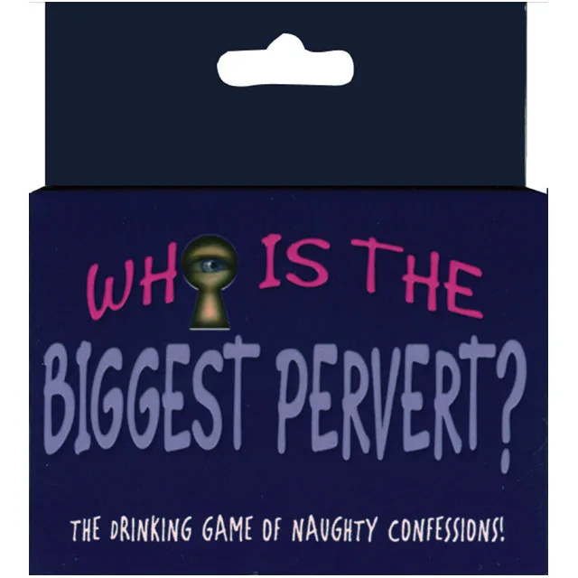 Navy Who's the Biggest Pervert card game pack with purple lettering