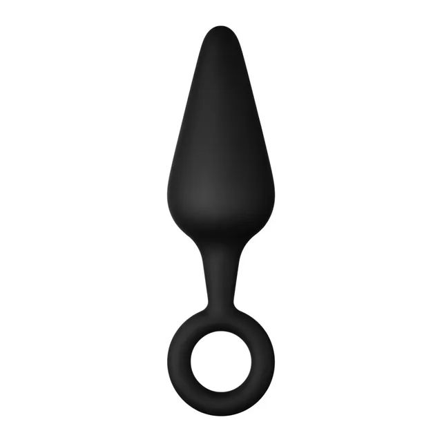 Front view of large black tapered plug with ring base