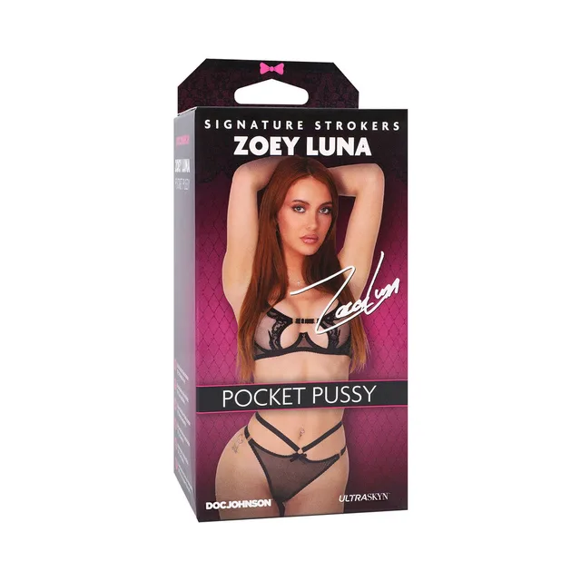 Doc Johnson Zoey Luna Signature Stroker black and pink portrait retail box