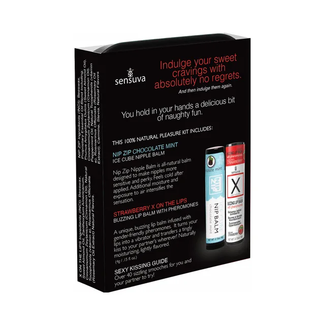 Rear of Chocolate Strawberry kit box with two balm tubes pictured