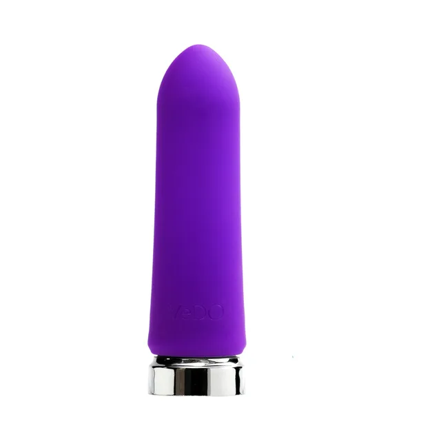VeDO Bam Indigo Bullet Vibrator upright front view with rounded tip