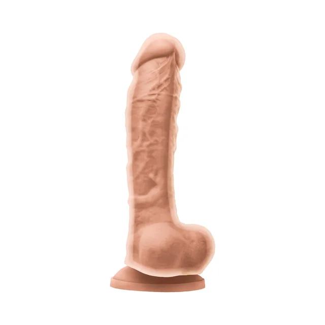 NS Novelties Colours beige 8-inch dildo upright side view with rounded tip, raised veins and broad suction base
