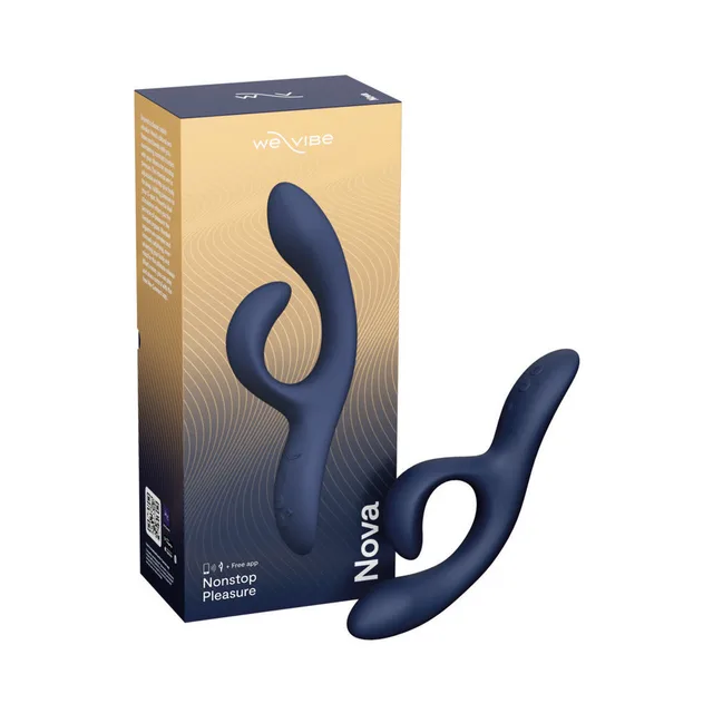 We-Vibe Nova 2 midnight blue vibrator beside retail box