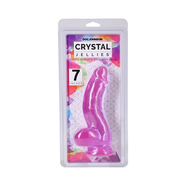 Crystal Jellies Curved Realistic Cock with Balls 7 in. Purple