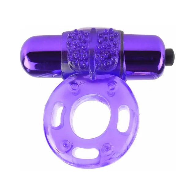 Pipedream Fantasy C-Ringz Purple Vibrating Ring front view with removable bullet