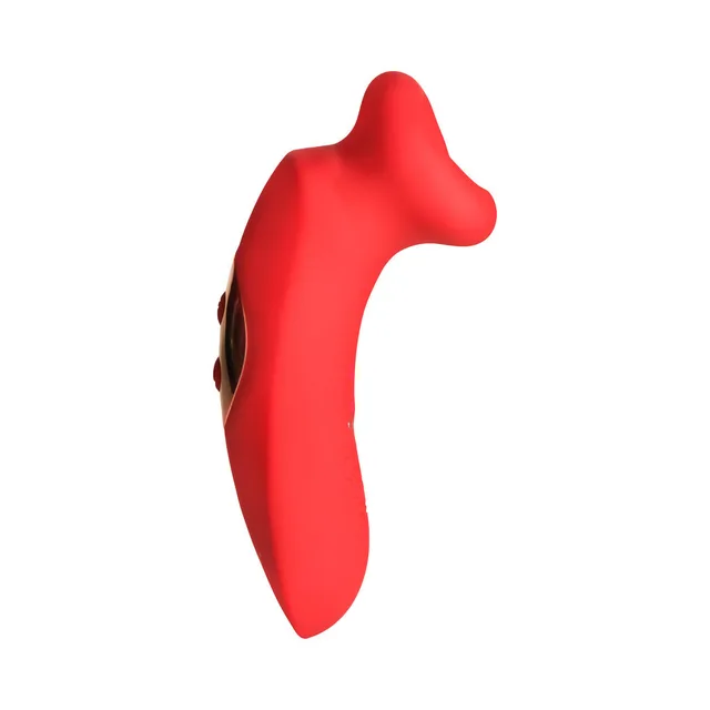 Upright side view of red Lickgasm Plump Kiss