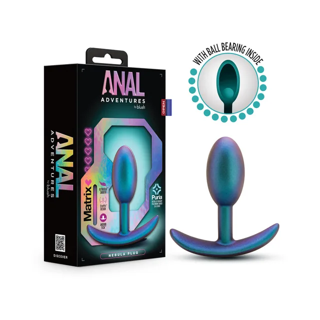 Blush Matrix Nebula Lunar Blue silicone plug retail box with blue-green oval plug