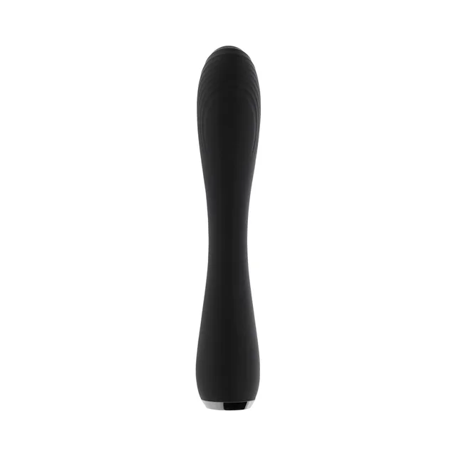 upright black Midnight Magic vibrator with curved ribbed tip