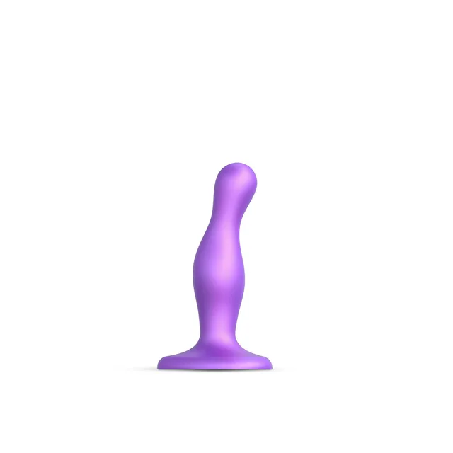 small purple Strap-On-Me Curvy dildo plug with angled shaft and flared base