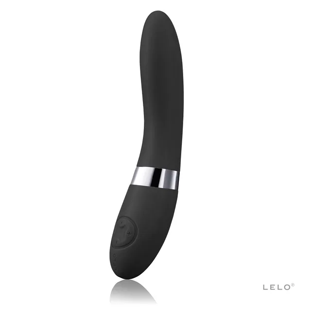 black LELO Elise 2 curved vibrator with silver accent band