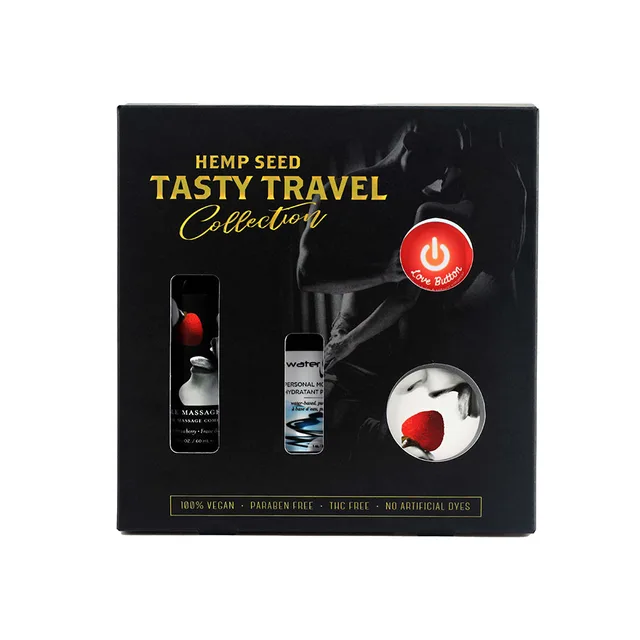 Earthly Body Tasty Travels Strawberry Set black retail carton front with strawberry artwork