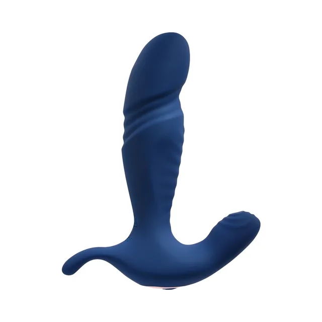 Blue True Blue vibrator with ribbed shaft and side arm
