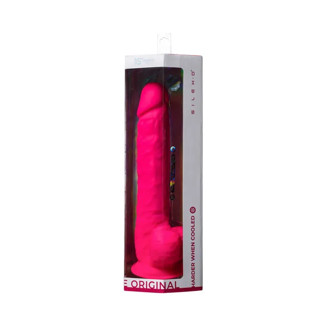 SILEX-D Model 1 pink 15-inch dildo angled window-box view